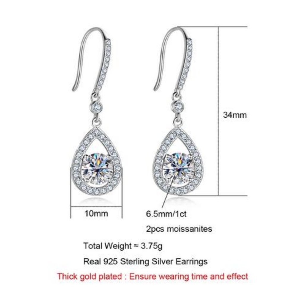 Certified 2ct. t.w. Diamond Moissanite Tear Drop Earrings NEW - Picture 3 of 10